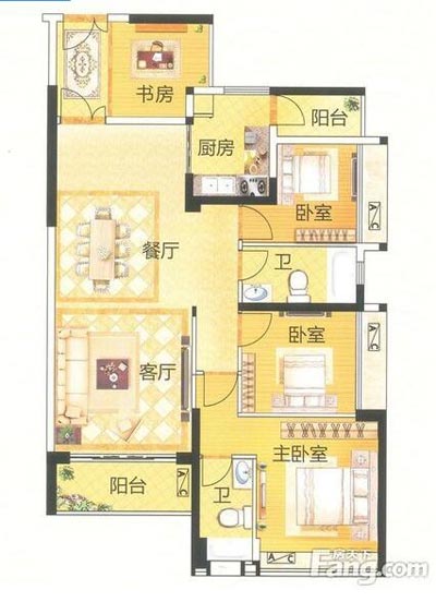 本单元的设计整体色调采用的是木色，不仅沿用了中式的端庄典雅，同时加入一些时尚的元素，让整个空间多了现代的时尚感觉，却不失中式的端庄。